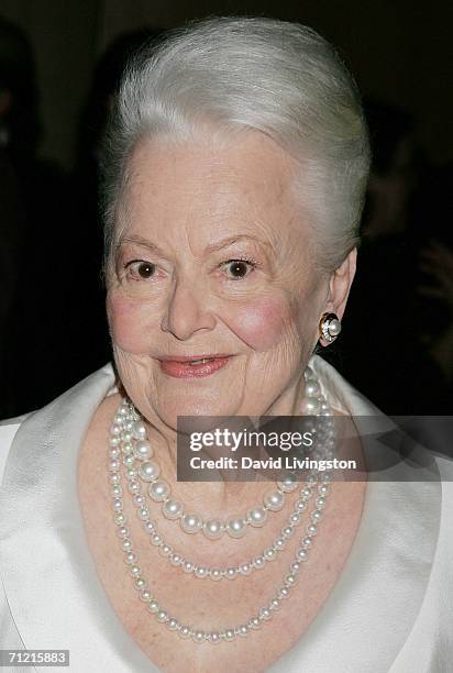 Screen legend Olivia de Havilland attends the Academy of Motion Picture Arts and Sciences' tribute to Ms. De Havilland at the Academy of Motion...