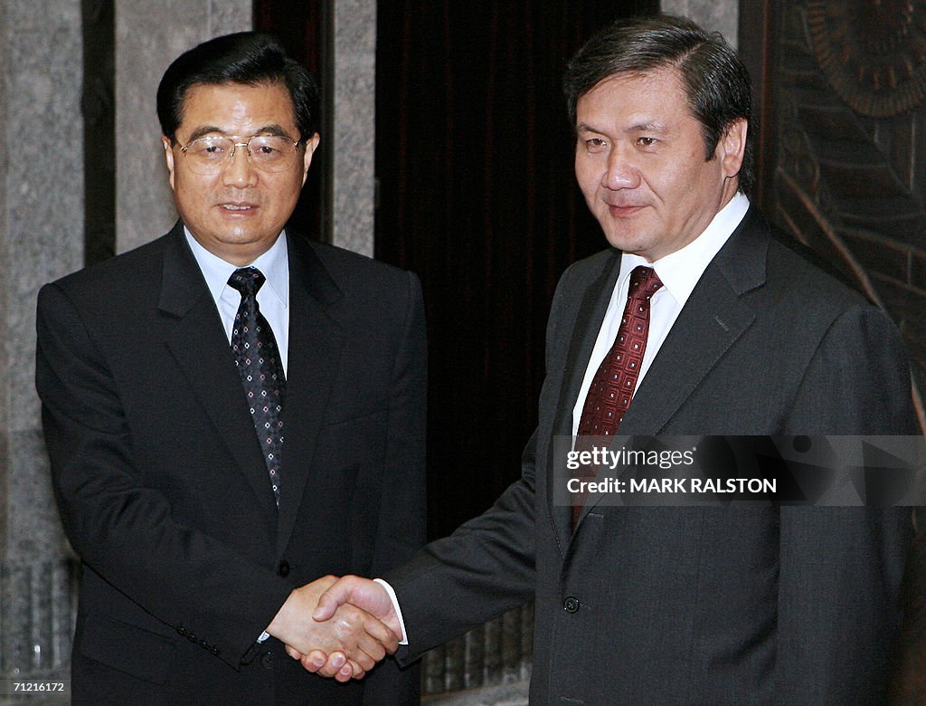 Chinese President Hu Jintao (L) greets t