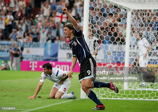Hernan Crespo of Argentina celebrates scoring a goal during the FIFA World Cup Germany 2006 Group C match between Argentina and Serbia & Montenegro...