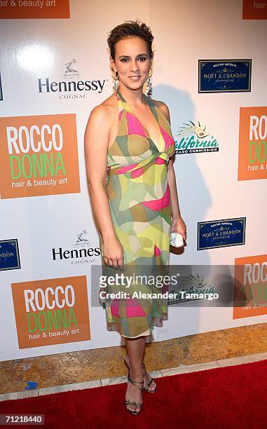 Claudia Trejos poses at the Rocco Donna Hair and Beauty Art store as it celebrates its 2nd Anniversary on June 15, 2006 in Miami Beach, Florida.