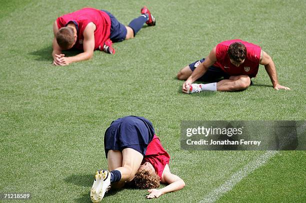 Players stretch during a training session for the United States National Team on June 16, 2006 at Fritz-Walter Stadion in Kaiserslautern, Germany.