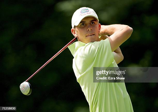 Amateur Billy Horschel watches his tee shot on the 15th hole during the second round of the 2006 US Open Championship at Winged Foot Golf Club on...