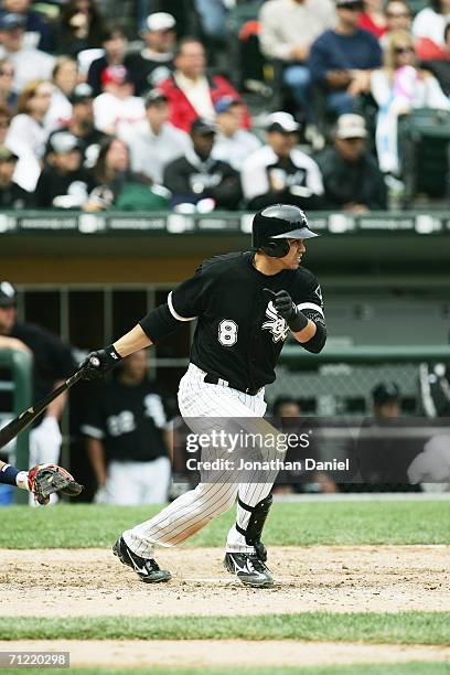 Alex Cintron of the Chicago White Sox bats against the Cleveland Indians on June 10, 2006 at U.S. Cellular Field in Chicago, Illinois. The White Sox...