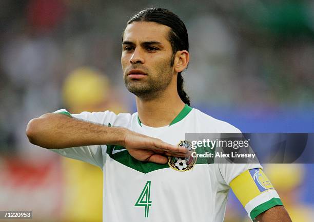 Rafael Marquez of Mexico acknowledges his country's national anthem prior to the FIFA World Cup Germany 2006 Group D match between Mexico and Angola...
