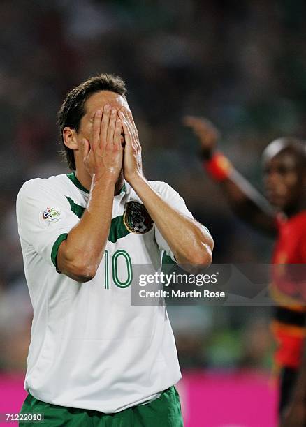 Guillermo Franco of Mexico shows his frustration during the FIFA World Cup Germany 2006 Group D match between Mexico and Angola played at the Stadium...