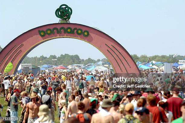 Fans during the first day of the 2006 Bonnaroo Music & Arts Festival on June 16, 2006 in Manchester, Tennessee. The three-day music festival features...