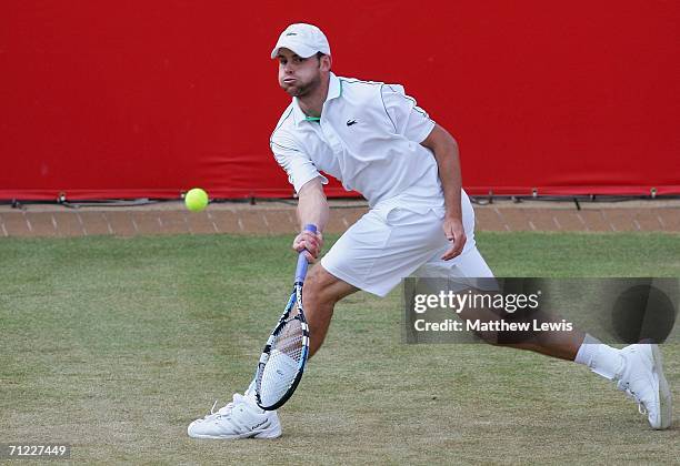 Andy Roddick of the United States in action against James Blake of the United States during Day 6 of the Stella Artois Championships at Queen's Club...