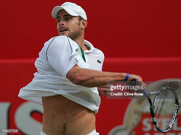 Andy Roddick of the United States in action against James Blake of the United States during Day 6 of the Stella Artois Championships at Queen's Club...