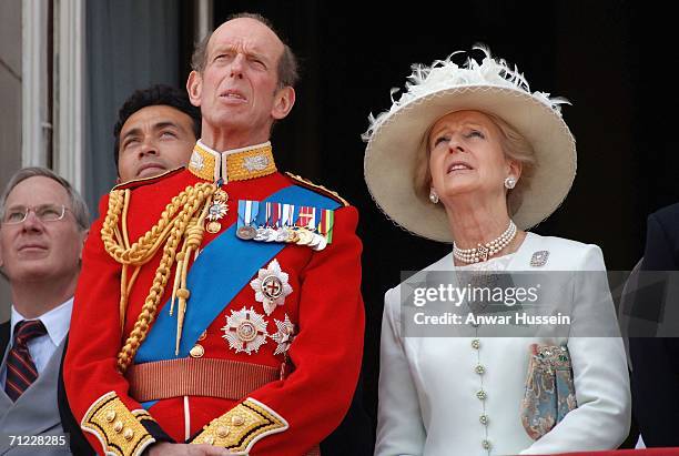 Princess Alexandra and The Duke of Kent look on from the balcony during The Queen's Birthday Parade and Trooping The Colour at Buckingham Palace on...