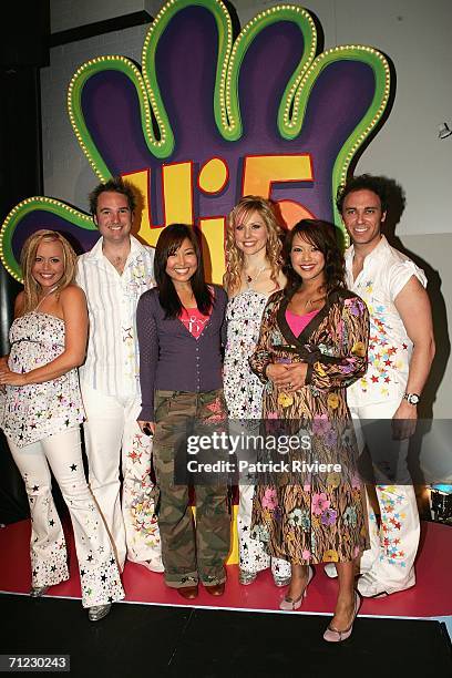 Hi-5 cast members Kellie Hoggart, Timothy Harding, Sun Park, Charli Delaney, Kathleen de Leon and Nathan Foley attend a live show at the Powerhouse...