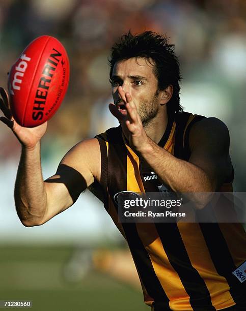 Ben Dixon of the Hawks in action during the round 12 AFL match between the Hawthorn Hawks and the Richmond Tigers at Aurora Stadium on June 18, 2006...