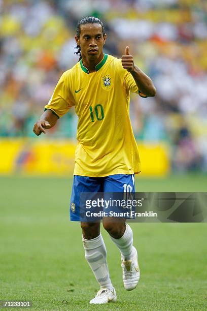 Ronaldinho of Brazil in action during the FIFA World Cup Germany 2006 Group F match between Brazil and Australia at the Stadium Munich on June 18,...