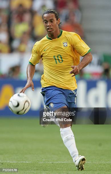 Ronaldinho of Brazil in action during the FIFA World Cup Germany 2006 Group F match between Brazil and Australia at the Stadium Munich on June 18,...