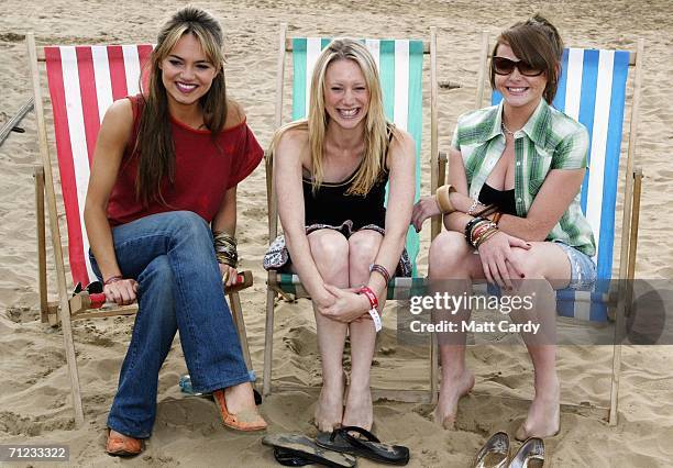 EastEnders actresses Kara Tointon, Kelly Shirley, Shana Swash poses backstage at T4 On The Beach on June 18, 2006 in Weston-Super-Mare, England.