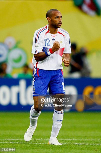Thierry Henry of France celebrates scoring the opening goal during the FIFA World Cup Germany 2006 Group G match between France and Korea Republic...