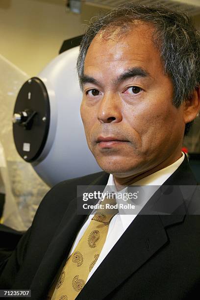 Professor Shuji Nakamura poses in his lab where he works on light-emitting and laser diodes on June 18, 2006 in Santa Barbara, California. Nakamura...