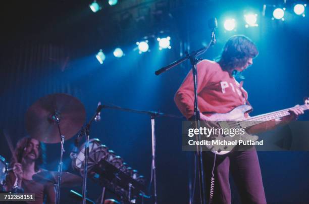 Drummer Nick Mason and bass guitarist Roger Waters of English rock group Pink Floyd perform live on stage in London in January 1972.