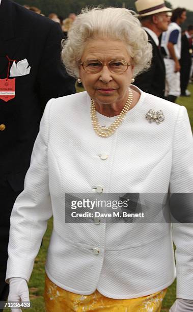 Queen Elizabeth II attends The Queen's Cup final at the Guards Polo Club on June 18, 2006 in Windsor, England. The Surrey major polo tournament,...