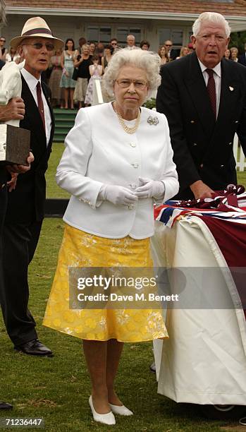 Queen Elizabeth II attends The Queen's Cup final at the Guards Polo Club on June 18, 2006 in Windsor, England. The Surrey major polo tournament,...