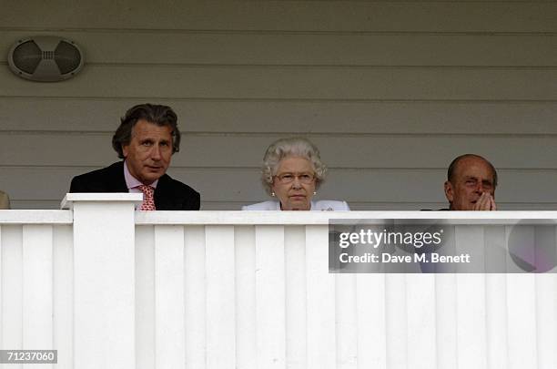 Arnaud Bamberger, Queen Elizabeth II and Philip, Prince Of Wales attend The Queen's Cup final at the Guards Polo Club on June 18, 2006 in Windsor,...