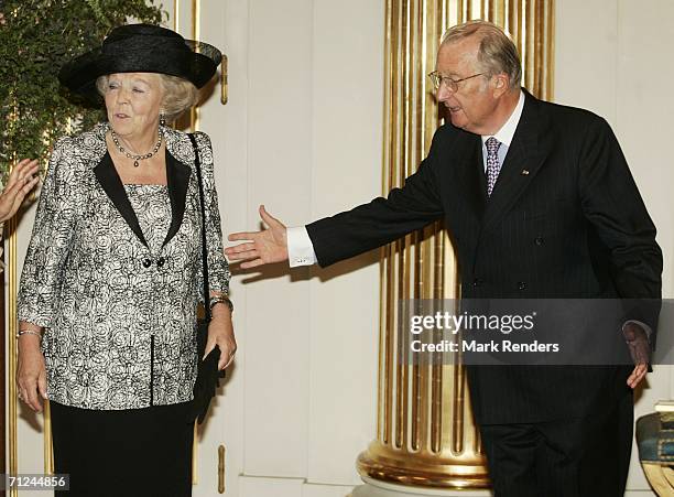 Dutch Queen Beatrix and King Albert pose for a photo at the Royal Palace during a 3-day visit by Queen Beatrix on June 20, 2006 in Belgium, Brussels.