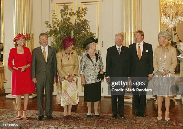 Princess Mathilde, Prince Philippe, Queen Paola, Dutch Queen Beatrix, King Albert, Crown Prince Willem Alexander and Princess Maxima pose for a photo...