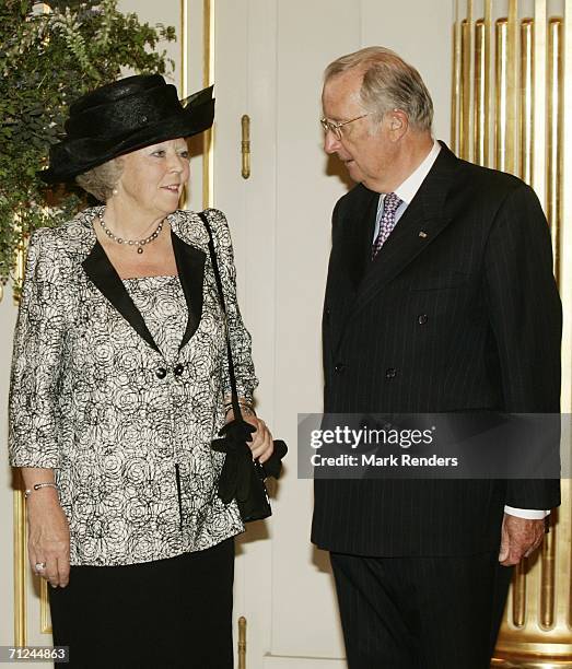 Dutch Queen Beatrix and King Albert pose for a photo at the Royal Palace during a 3-day visit by Queen Beatrix on June 20, 2006 in Belgium, Brussels.