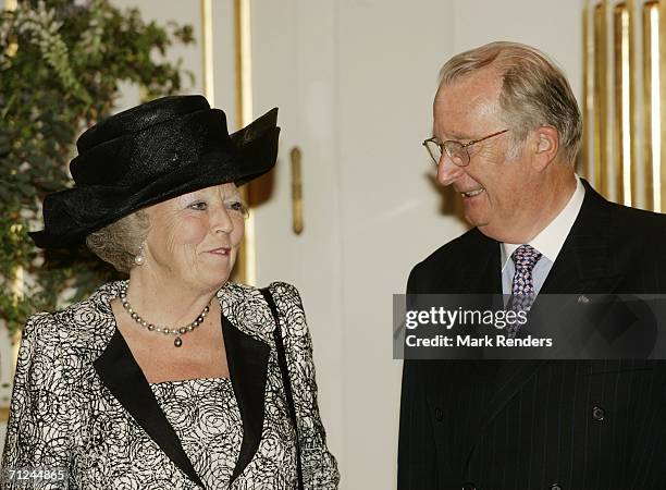 Dutch Queen Beatrix and King Albert pose for a photo at the Royal Palace during a 3-day visit by Queen Beatrix on June 20, 2006 in Belgium, Brussels.