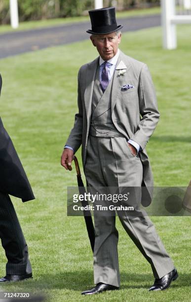 Prince Charles, Prince of Wales wears traditional top hat and tails to the first day of Royal Ascot Races on June 20, 2006 in Berkshire, England.
