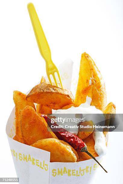 potato wedges with mayonnaise - potato wedges stock pictures, royalty-free photos & images