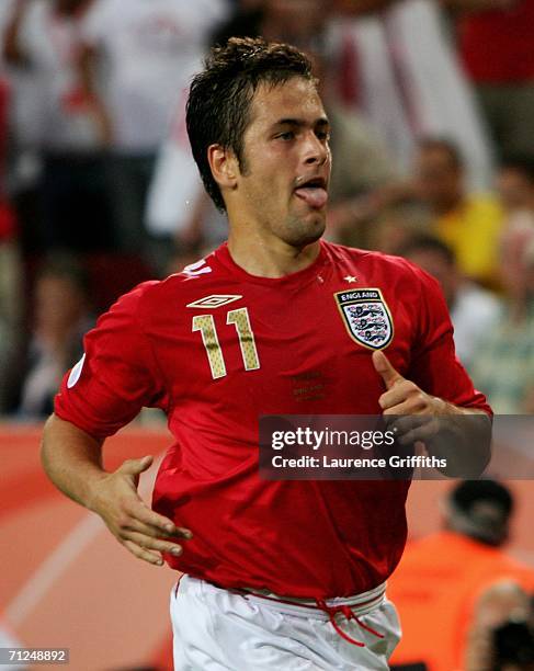 Joe Cole of England celebrates scoring a goal during the FIFA World Cup Germany 2006 Group B match between Sweden and England at the Stadium Cologne...