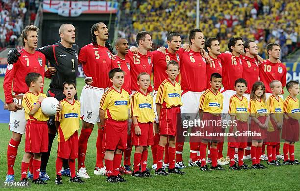 The England team line up before the FIFA World Cup Germany 2006 Group B match between Sweden and England at the Stadium Cologne on June 20, 2006 in...