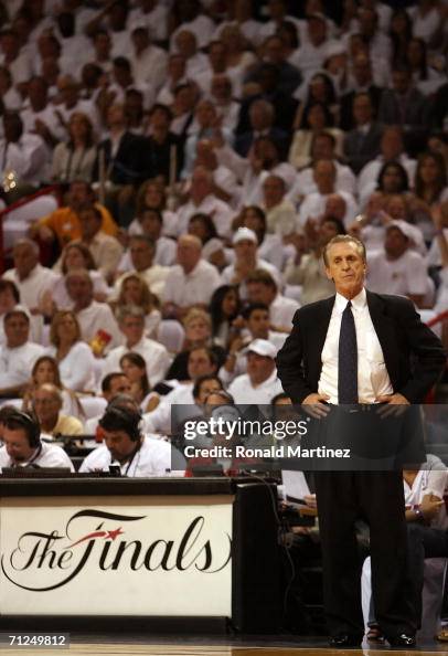 Pat Riley Sidelines Head coach Pat Riley of the Miami Heat stands on the sideline in game ...