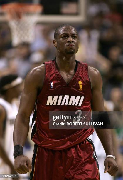 Dallas, UNITED STATES: Dwyane Wade of the Miami Heat takes in the action on court during Game Six of the NBA Finals against the Dallas Mavericks 20...