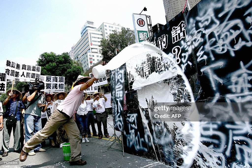 An angry man, in a gesture protesting ag