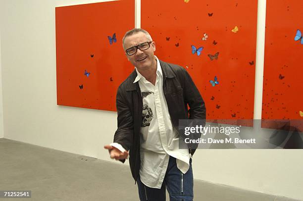 Damien Hirst attends his 'A Thousand Years and Triptychs' private view at the Gagosian Gallery on June 20, 2006 in London, England.