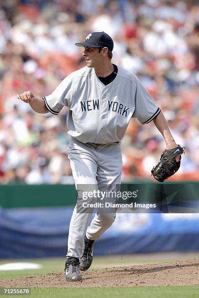 Pitcher T.J. Beam, of the New York Yankees, follows through on a pitch during a game on June 17, 2006 against the Washington Nationals at RFK Stadium...