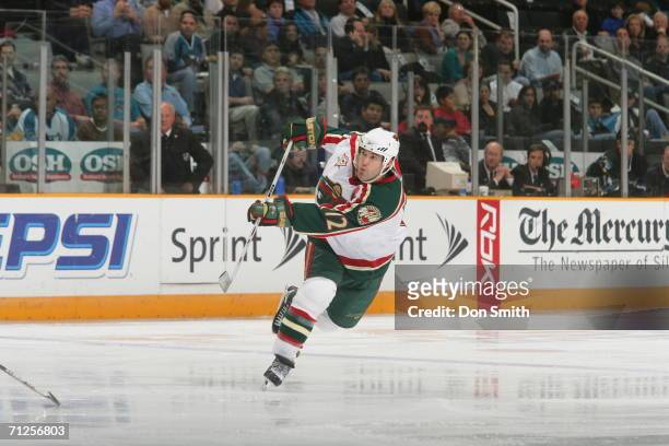 Brian Rolston of the Minnesota Wild shoots the puck during a game against the San Jose Sharks on February 2, 2006 at the HP Pavilion in San Jose,...