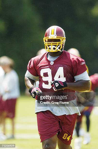 Anthony Montgomery of the Washington Redskins at mini camp on June 17, 2006 at Redskin Park in Ashburn, Virginia.
