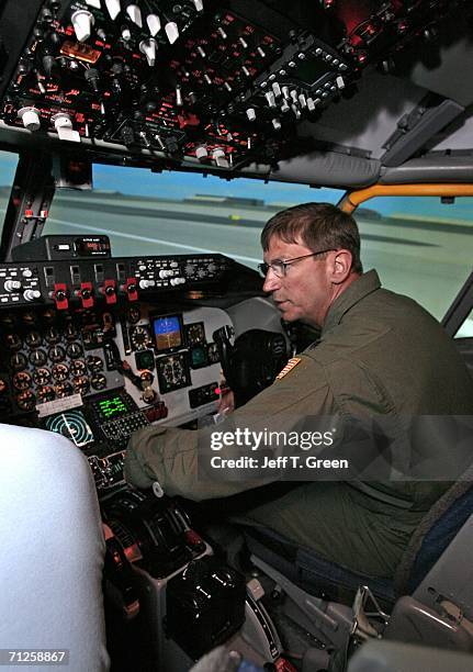 Former POW Lt. Col. Richard Dale Storr sits inside a Boeing KC-135R training simulator at Fairchild Air Force Base, June 20 near Spokane, Washington....