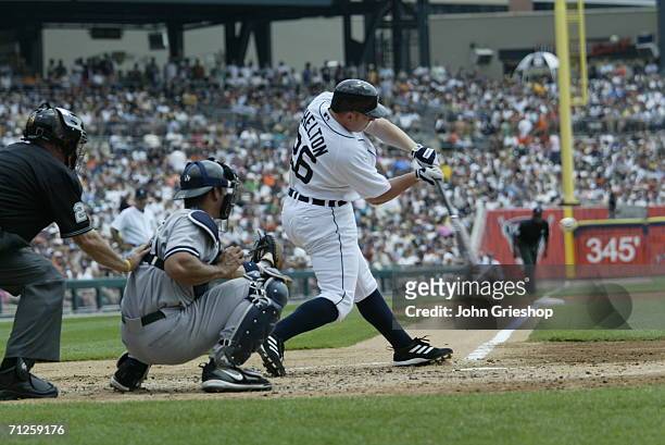 Chris Shelton of the Detroit Tigers bats during the game against the New York Yankees at Comerica Park in Detroit, Michigan on May 29, 2006. The...