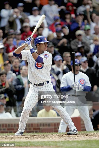 Ronny Cedeno of the Chicago Cubs bats during the game against the Washington Nationals at Wrigley Field in Chicago, Illinois on May 18, 2006. The...