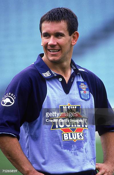Matthew Johns of the Blues looks on during a NSW Blues training session at the Sydney Football Stadium 1995, in Sydney, Australia.