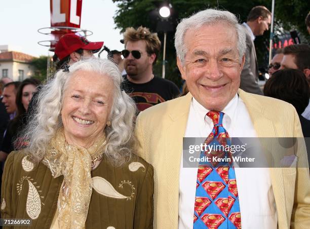 Actress Noel Neill and actor Jack Larson arrive at the Warner Bros. Premiere of "Superman Returns" held at the Mann Village Theater on June 21, 2006...