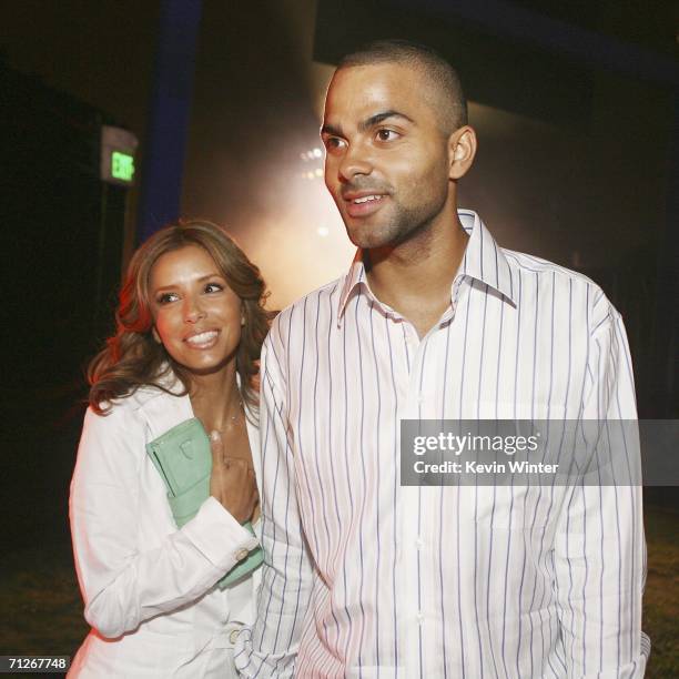 Actress Eva Longoria and NBA's Tony Parker arrive at the afterparty for the premiere of Warner Bros. "Superman Returns" on June 21, 2006 in Los...