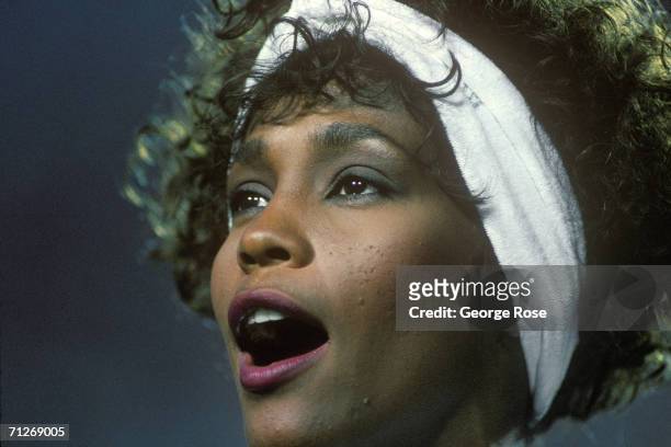 Singer and actress Whitney Houston sings the National Anthem at the 1991 Tampa, Florida, Superbowl XXV. Houston's rendition of the National Anthem...
