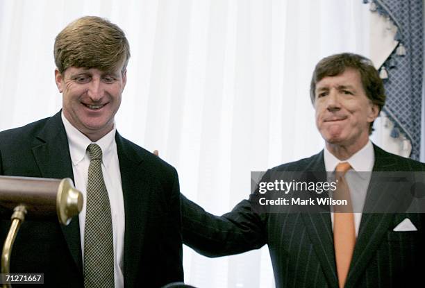 Rep. Patrick Kennedy is introduced by U.S. Rep. Jim Ramstad , his sponsor in Alcoholics Anonymous, during a briefing on drug abuse, June 22, 2006 in...