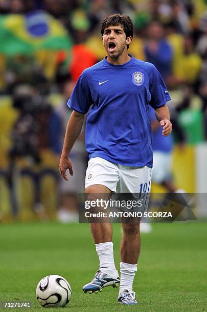 Brazilian midfielder Juninho warms up prior to the opening round Group F World Cup football match Japan vs. Brazil, 22 June 2006 in Dortmund,...