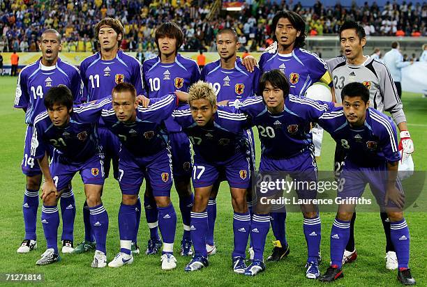 The Japan team line up before the FIFA World Cup Germany 2006 Group F match between Japan and Brazil at the Stadium Dortmund on June 22, 2006 in...