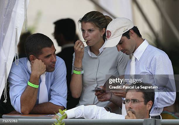 Alvaro Affonso de Miranda Neto , Athina Onassis Roussel , and Rodrigo Pessoa attend the International Monte Carlo Jumping competition on June 22,...